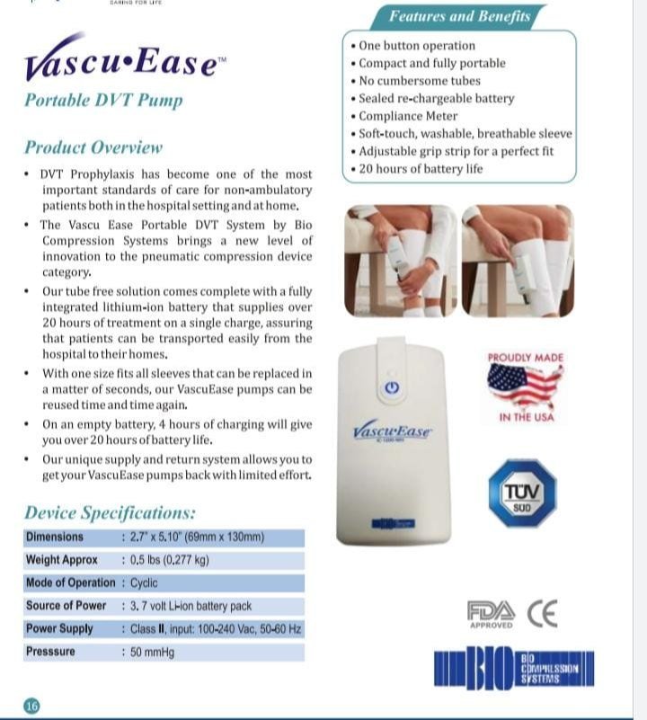 Devon Bio Compression System Vascu Ease Portable Dvt Pump, For Personal