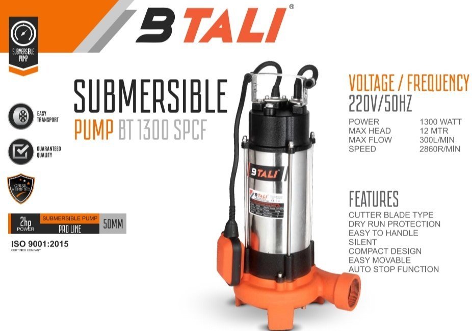 1 - 3 HP Steel Btali BT 1300 SPCF Submersible Dewatering Pumps