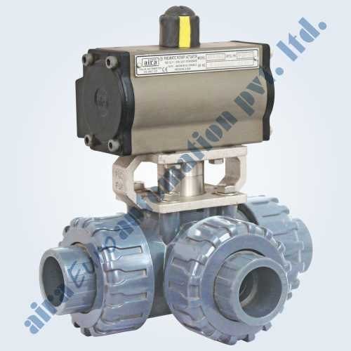 Pneumatic UPVC 3 Way Ball Valve